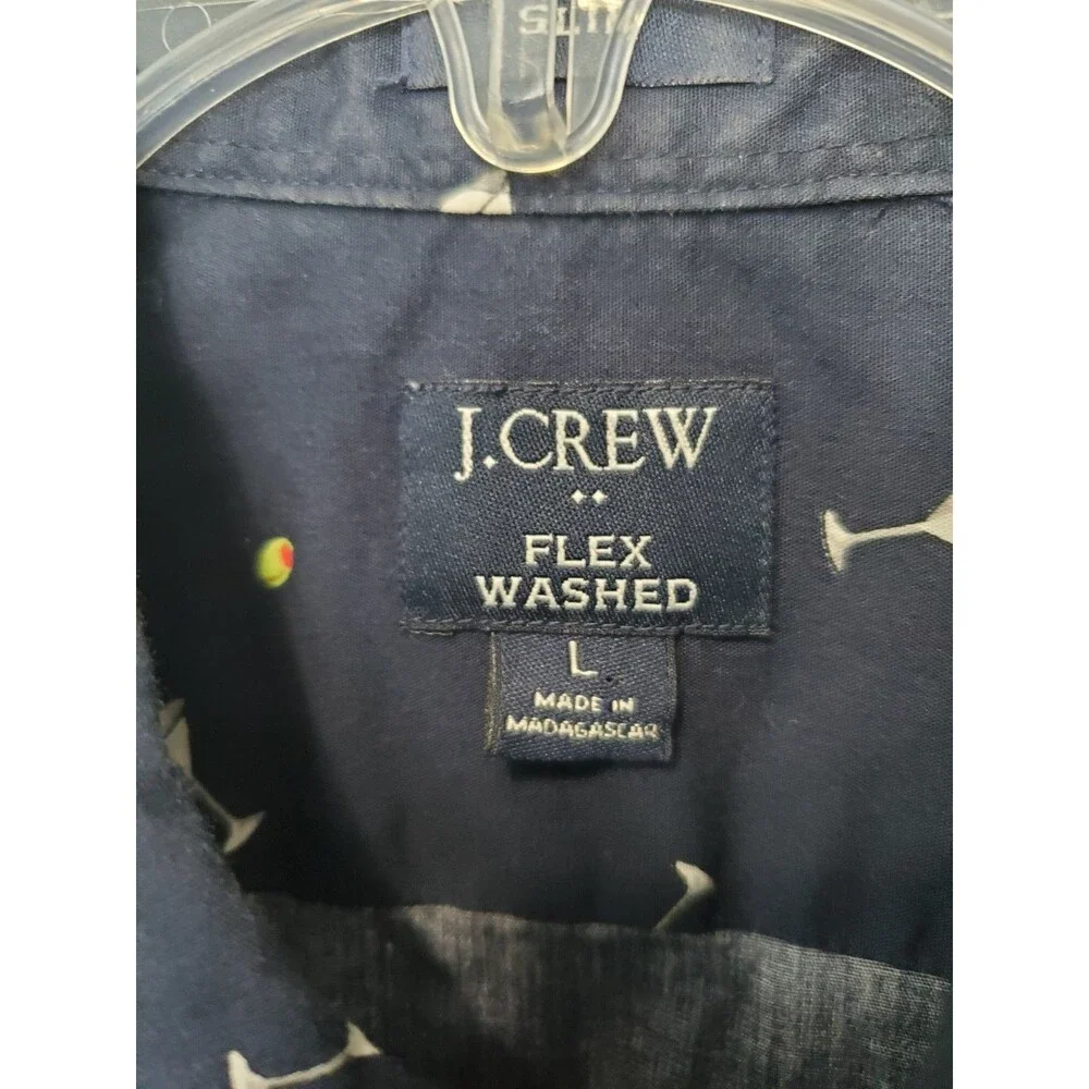 J Crew Men's Flex Washed Cotton Blend Martini Novelty Print Button-Up Shirt LGE